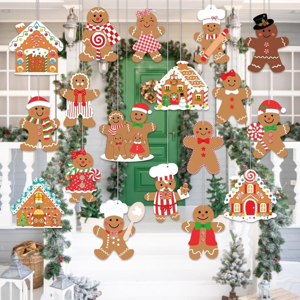 Gingerbread Christmas Decoration Outdoor - 18pcs Outdoor Waterproof Hanging Ging